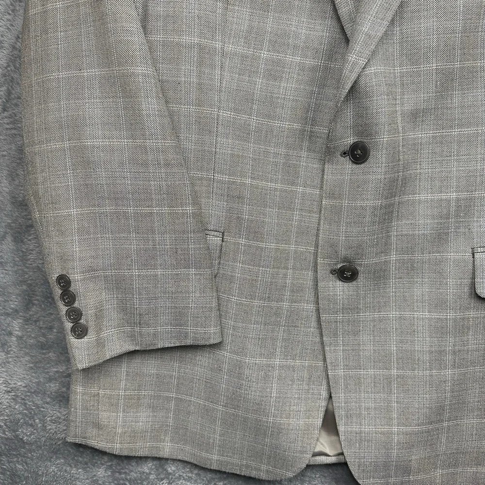 Calvin Klein Blazer Jacket Sport Coat Men's 42R Silk Wool Plaid Tan Gray Glen